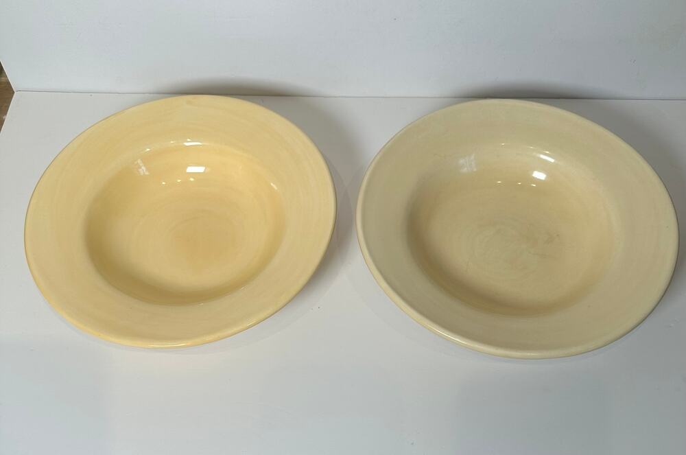 Pottery Barn Sausalito Pale Yellow 10" Bowls Set of 2 Hand painted Pasta Soup